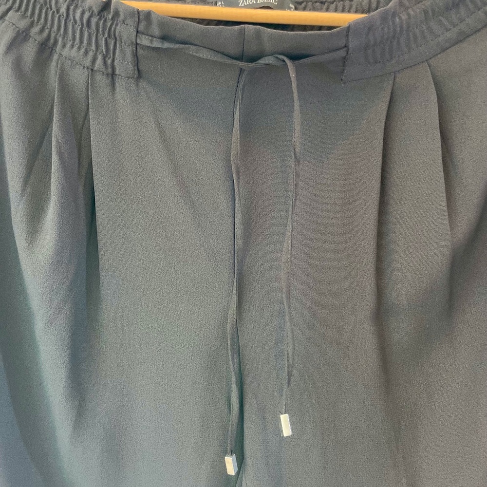 Zara Basic Black Drawstring Paper Bag Tapered Pan… - image 4